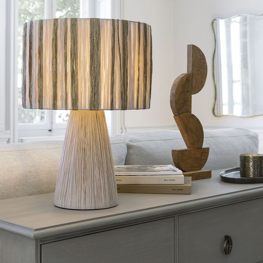 Lampes à poser - Lampe NIA en raphia - Abat-jour doré et naturel - ø 40 x 57,5 cm - BLANC D'IVOIRE