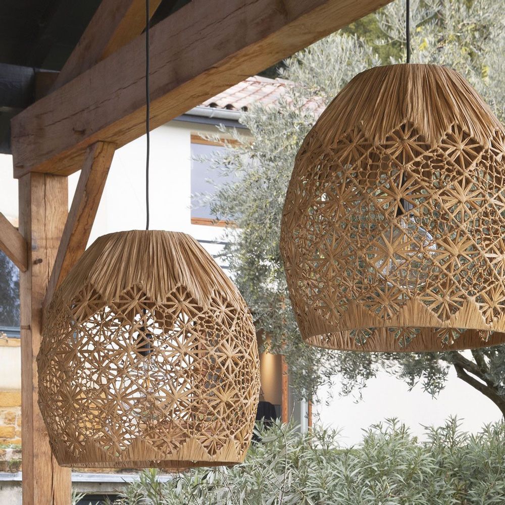 Hanging lights - CAPUCINE pendant light in raffia - ø 48 cm - BLANC D'IVOIRE