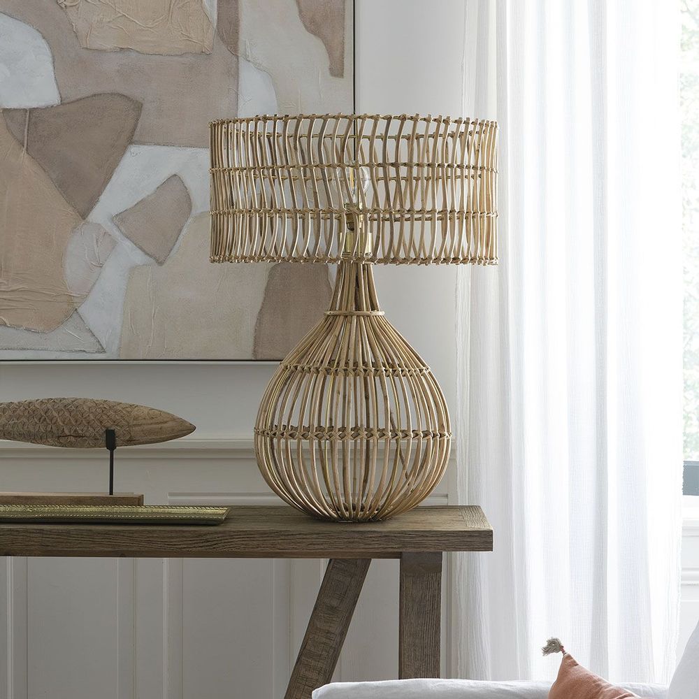 Lampes à poser - Pied de lampe ROMANE en rotin - BLANC D'IVOIRE