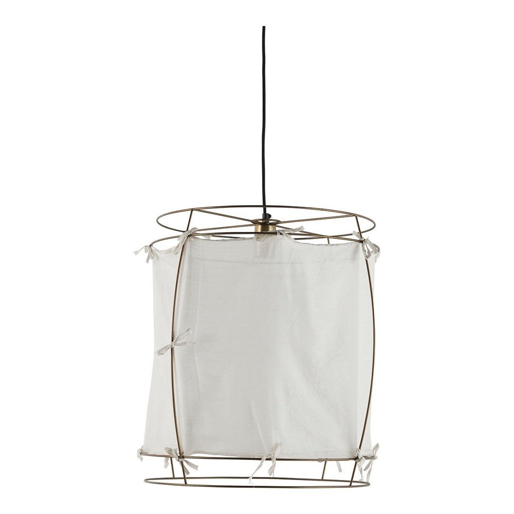 Suspensions - Suspension JADE en tissu blanc et métal doré finition laiton - Petit modèle - H. 65 cm - BLANC D'IVOIRE