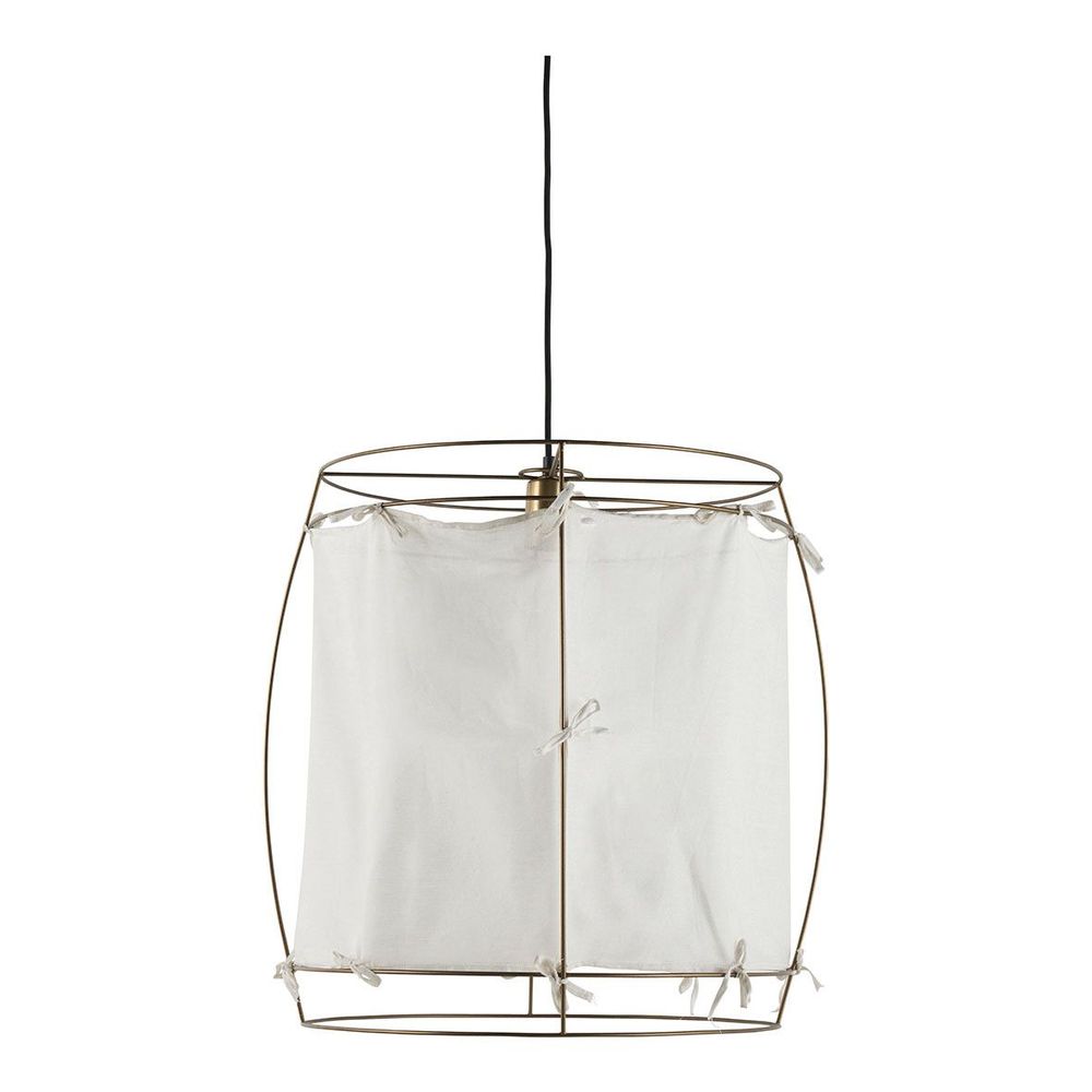Suspensions - Suspension JADE en tissu blanc et métal doré finition laiton - Petit modèle - H. 65 cm - BLANC D'IVOIRE