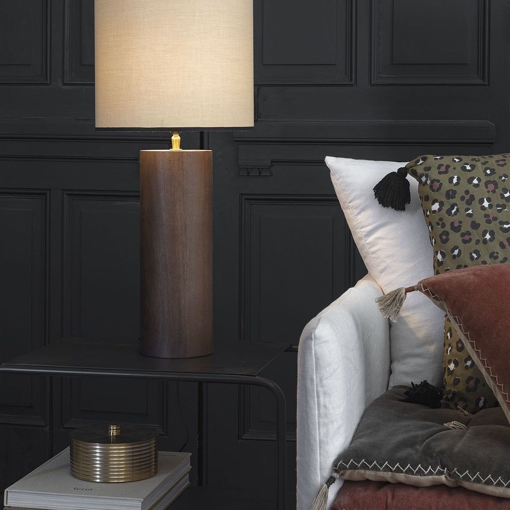 Table lamps - PAULIN lamp base in waxed mango wood with walnut finish - ø 13 x 42.5 cm - BLANC D'IVOIRE