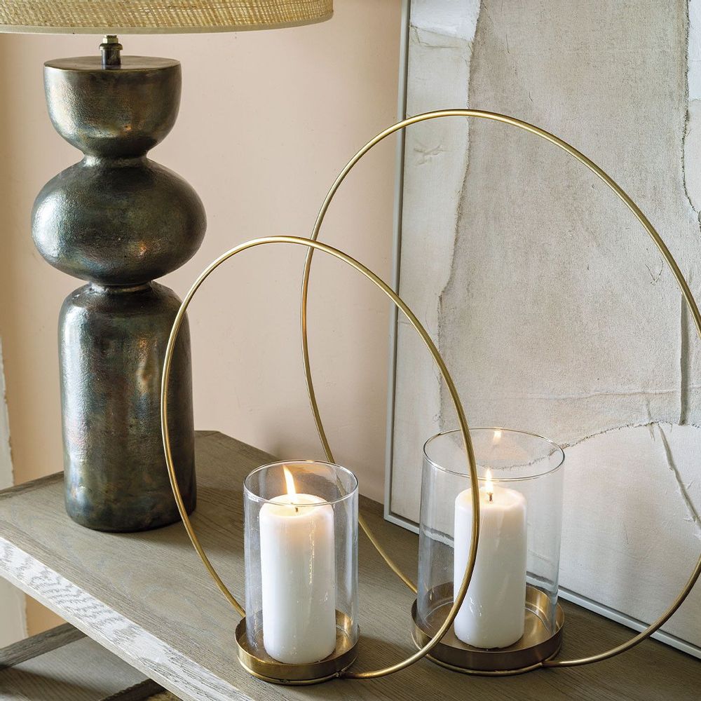 Table lamps - AMALIANE lamp base in gold metal - ø 19 x 57.5 cm - BLANC D'IVOIRE