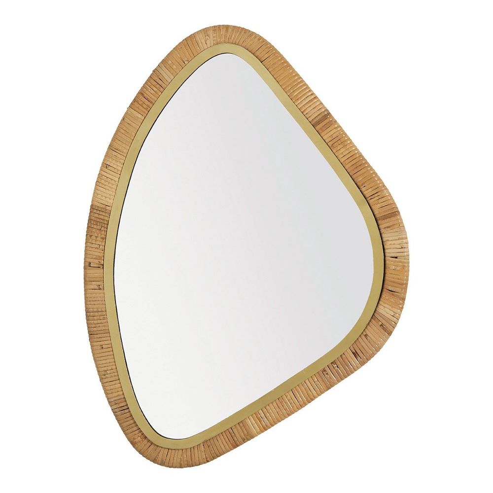 Mirrors - COSMO mirror in rattan and brass-finish gold metal - Large model - H. 69 cm - BLANC D'IVOIRE