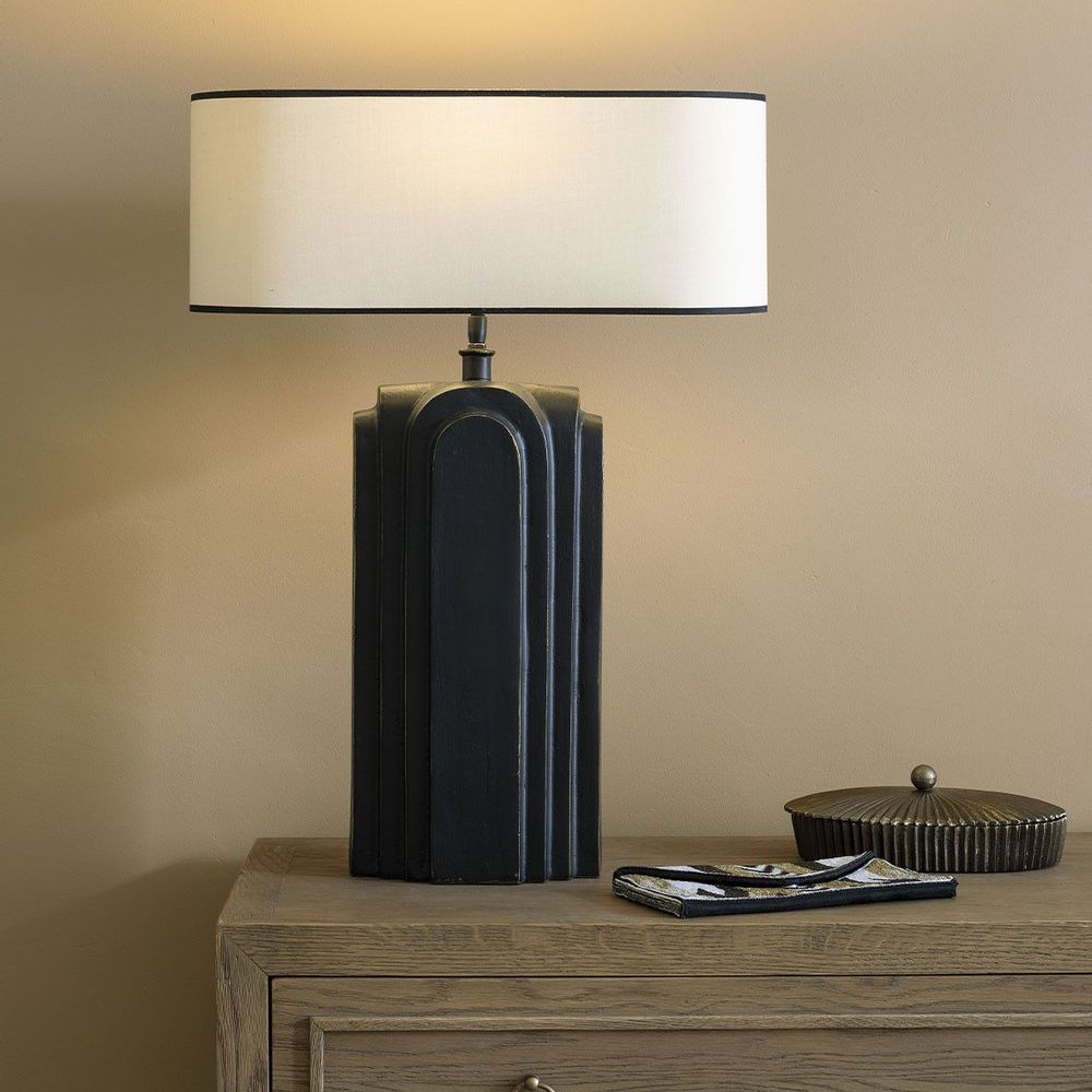 Table lamps - ACHILLE lamp base in black metal - 21 x 13 x 50 cm - BLANC D'IVOIRE