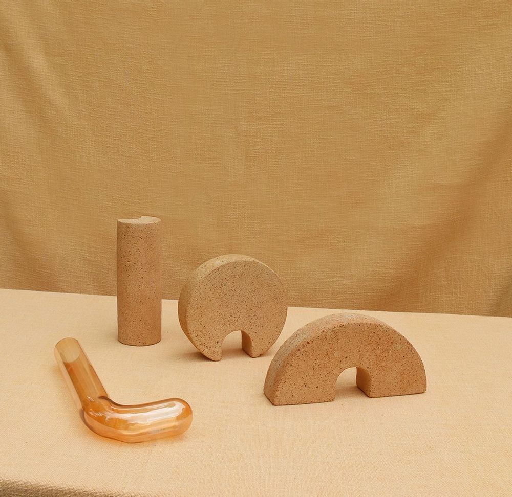 Vases - Orange Glass and stone vase for flowers, Cochlea della Metamorfosi n°2 - COKI