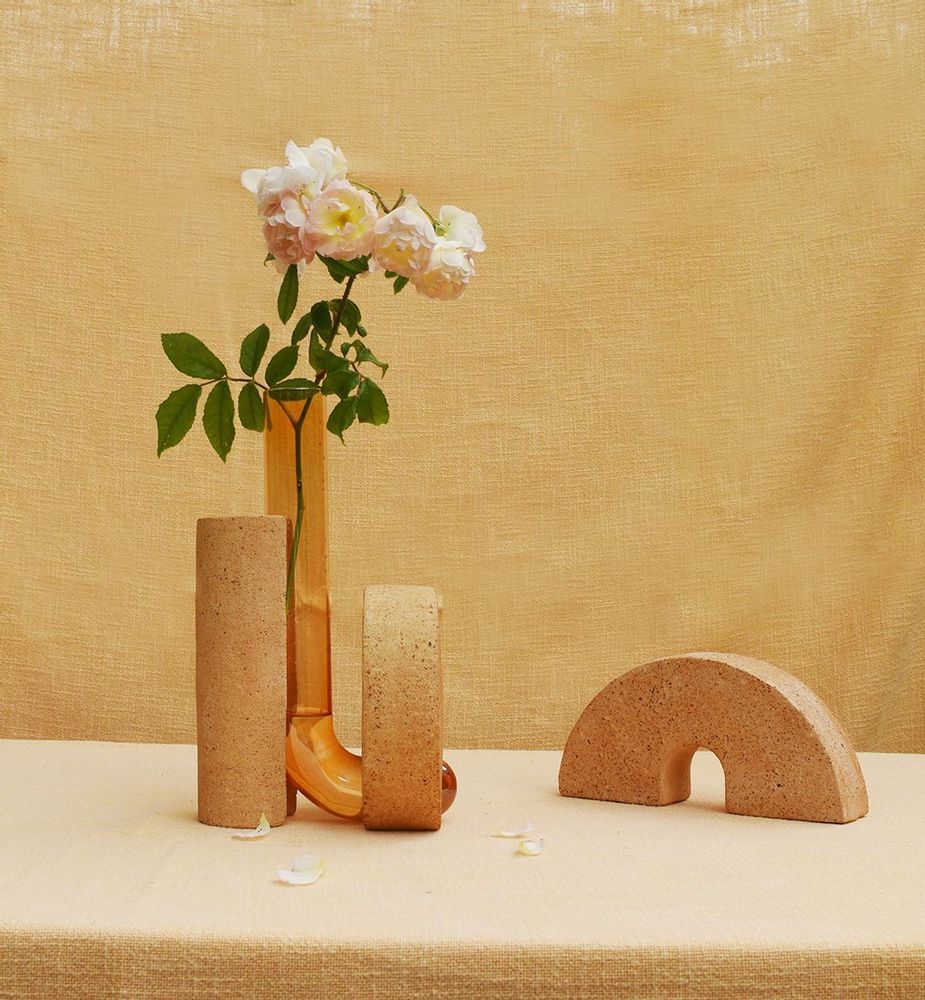 Vases - Orange Glass and stone vase for flowers, Cochlea della Metamorfosi n°2 - COKI