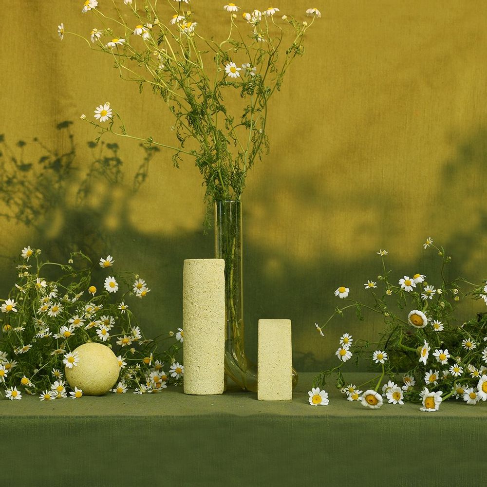 Vases - Yellow Glass and stone vase for flowers, Cochlea della Metamorfosi n°1 - COKI
