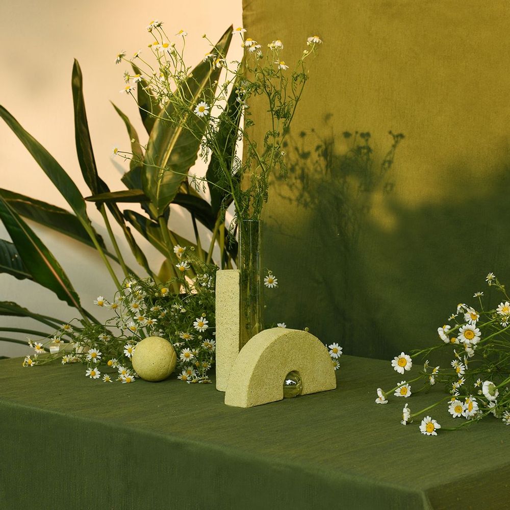 Vases - Yellow Glass and stone vase for flowers, Cochlea della Metamorfosi n°1 - COKI