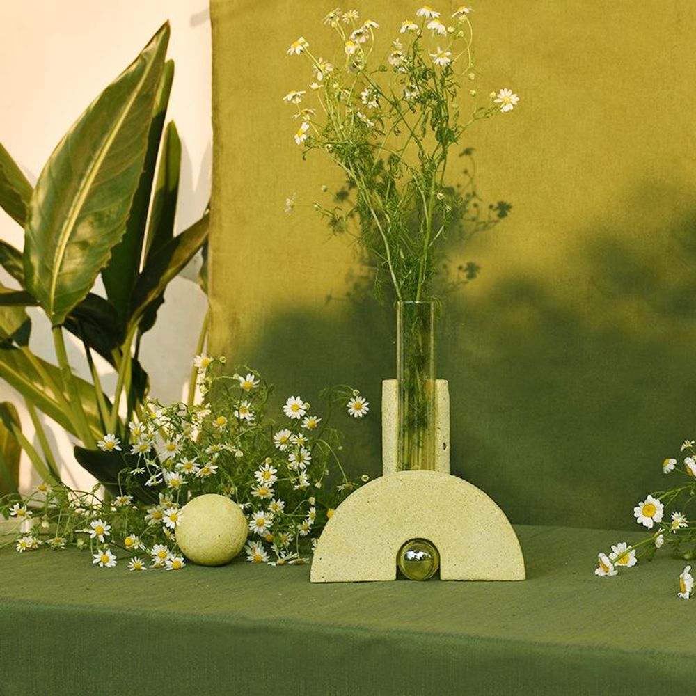 Vases - Yellow Glass and stone vase for flowers, Cochlea della Metamorfosi n°1 - COKI