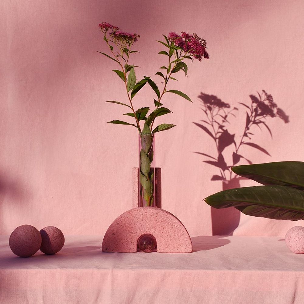 Vases - Vase à fleurs rose en verre et pierre, Cochlea della Metamorfosi n°1 - COKI