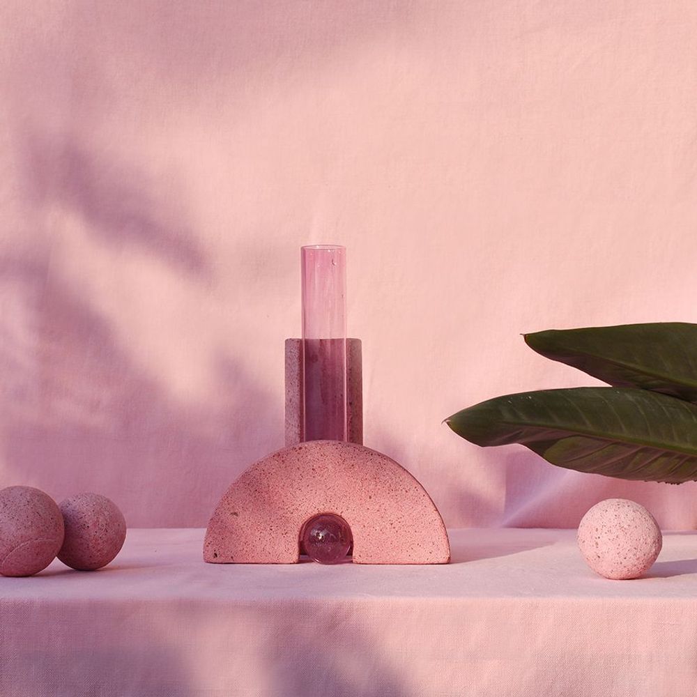 Vases - Vase à fleurs rose en verre et pierre, Cochlea della Metamorfosi n°1 - COKI