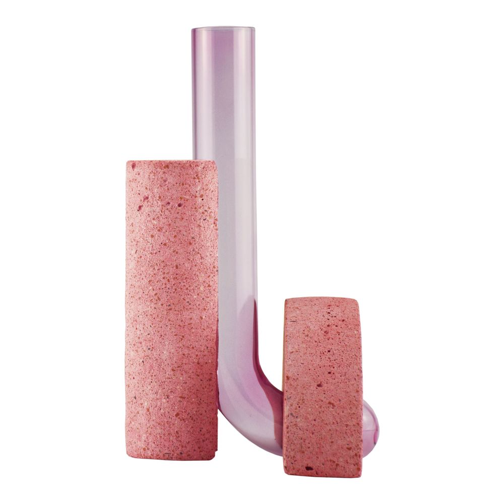 Vases - Vase à fleurs rose en verre et pierre, Cochlea della Metamorfosi n°1 - COKI