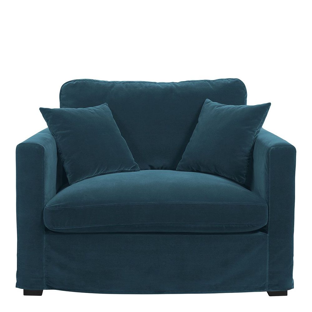 Armchairs - ANGIE armchair in velvet - Peacock blue - BLANC D'IVOIRE