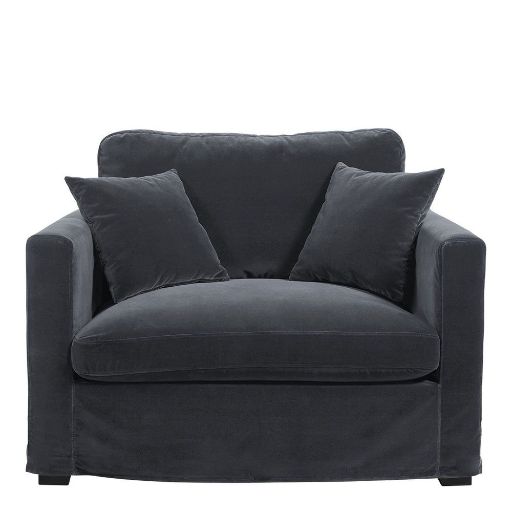 Fauteuils - Fauteuil ANGIE en velours - Gris foncé - BLANC D'IVOIRE