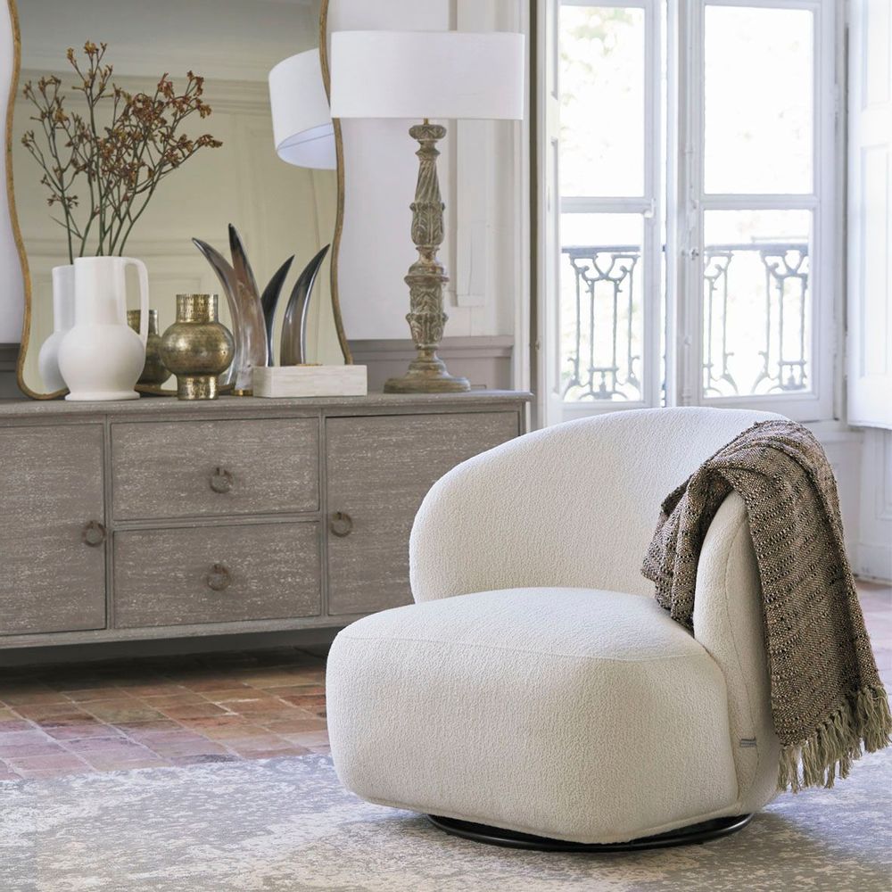 Fauteuils - Fauteuil tournant LISETTE en bouclette - Crème - BLANC D'IVOIRE