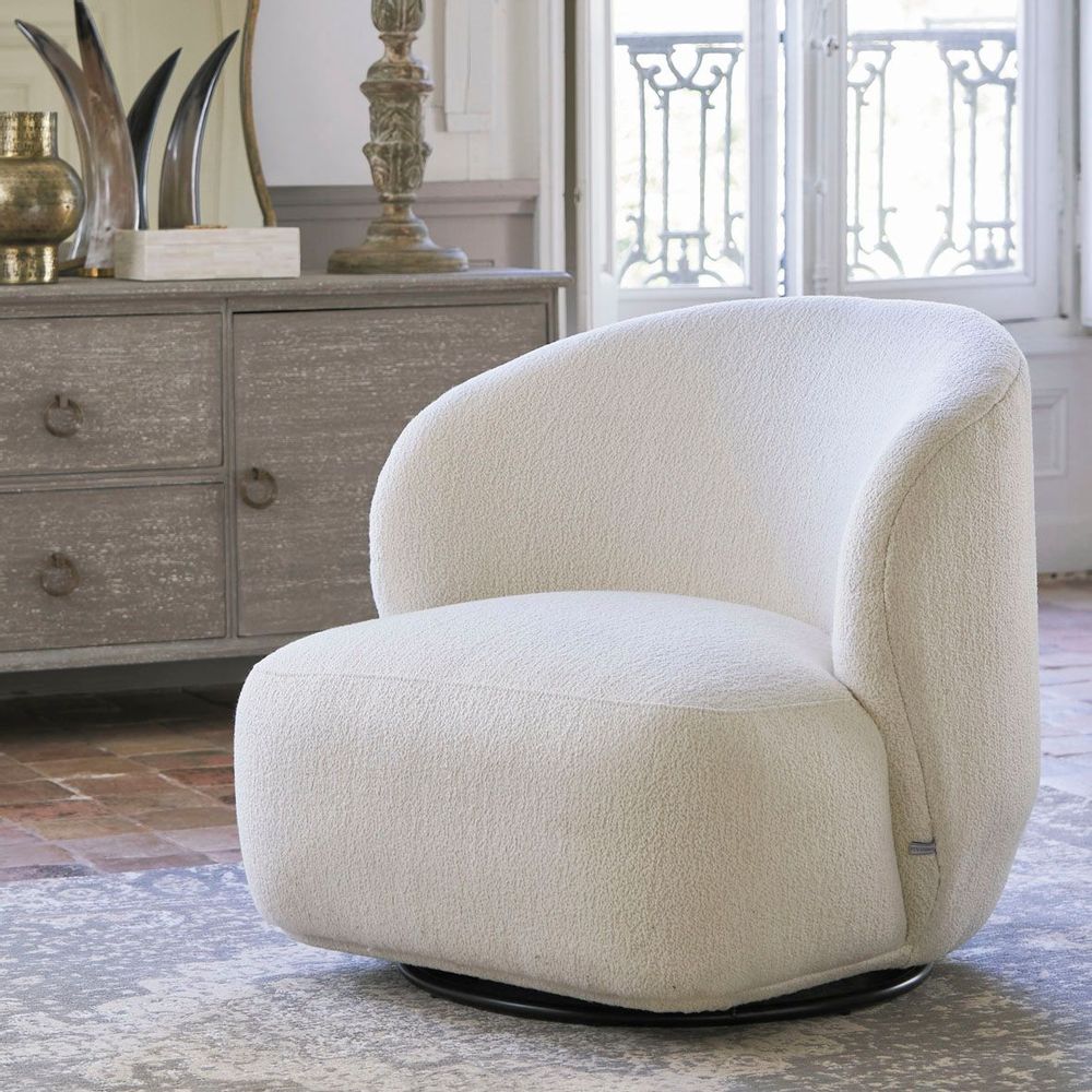 Fauteuils - Fauteuil tournant LISETTE en bouclette - Crème - BLANC D'IVOIRE
