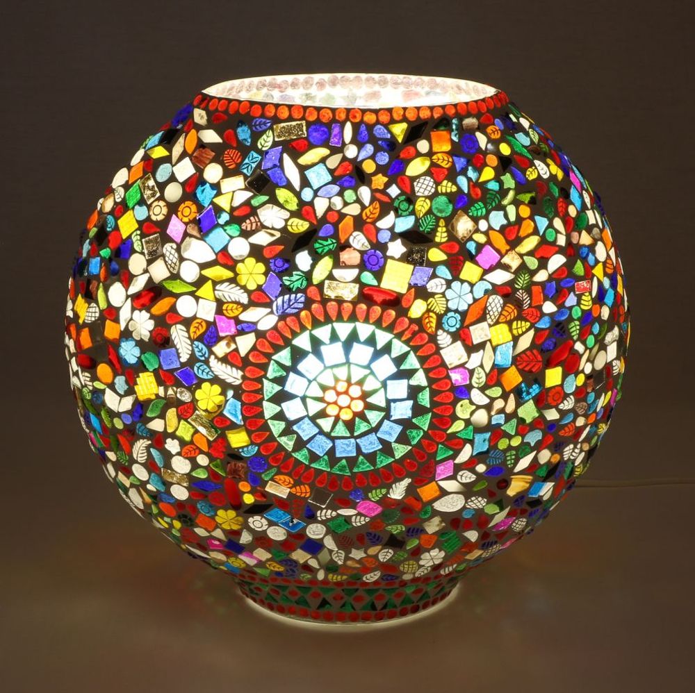Table lamps - Rainbow big oval handmade lamp in mosaic glass height 32 cm. - SOUL LIGHT EUROPE