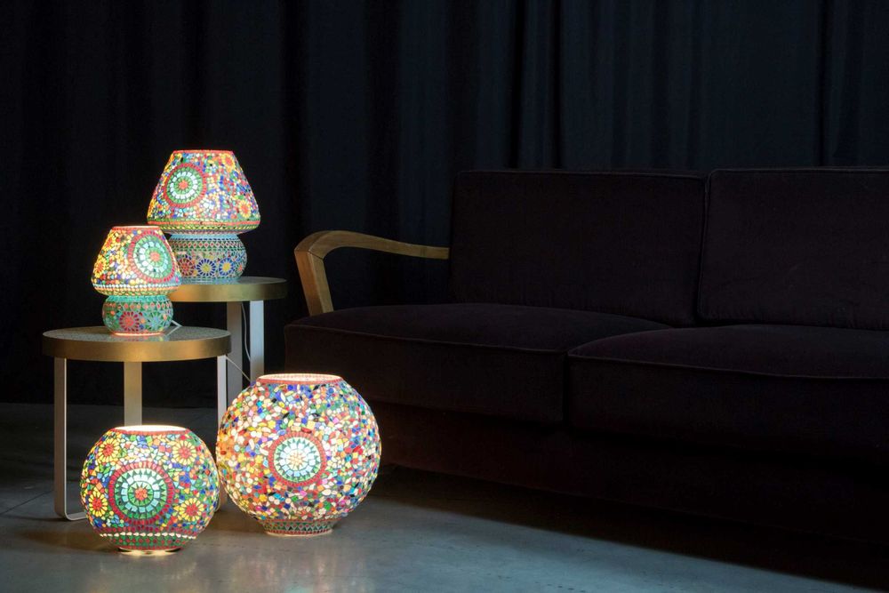 Table lamps - Rainbow big oval handmade lamp in mosaic glass height 32 cm. - SOUL LIGHT EUROPE