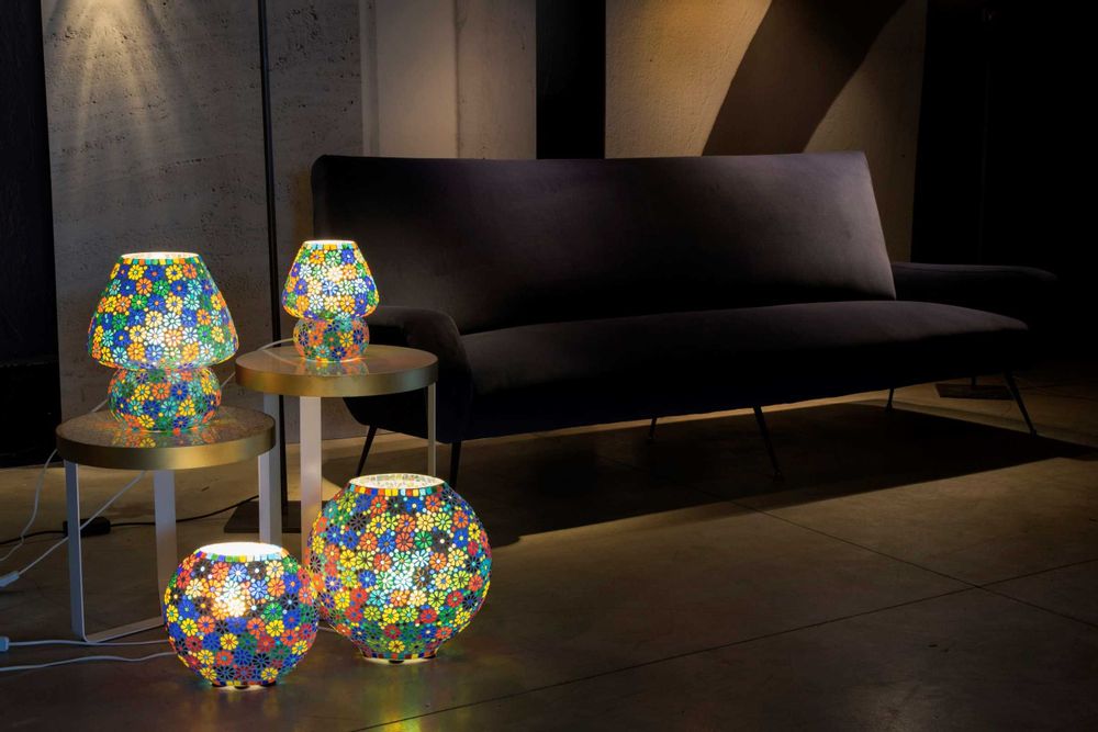 Table lamps - Flower Garden big mashroom handmade lamp in mosaic glass height 32 cm. - SOUL LIGHT EUROPE