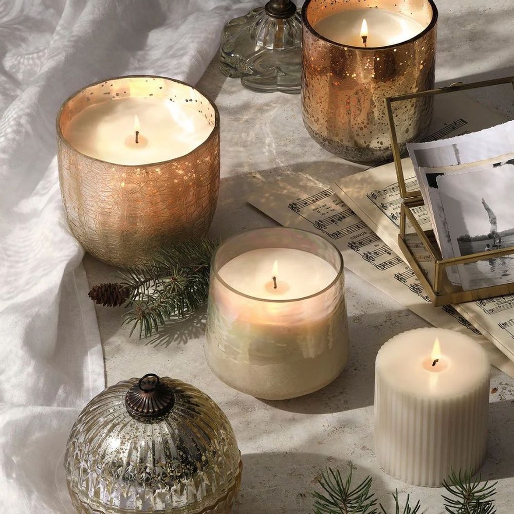 Bougies - Winter White Crackle Glass Candle, White - ILLUME