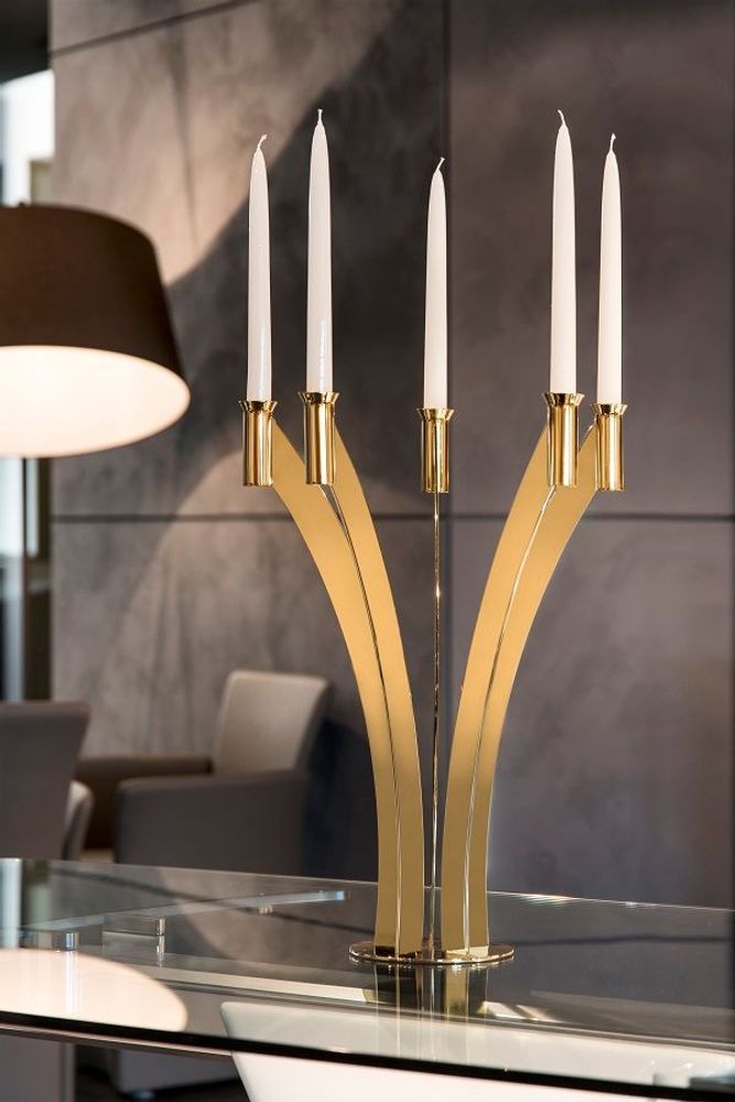 Objets de décoration - Chandelier design 5 brnaches en acier inoxydable – doré 24 K - ELLEFFE DESIGN