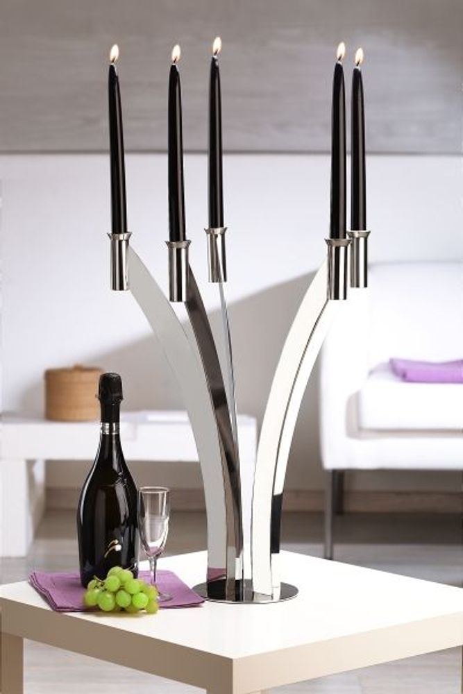 Objets de décoration - Chandelier design 5 brnaches en acier inoxydable – doré 24 K - ELLEFFE DESIGN