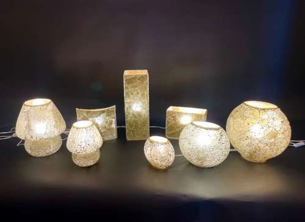 Table lamps - Glacial Gold small mashroom Handmade Lamp in mosaic glass h. 17 cm. - SOUL LIGHT EUROPE