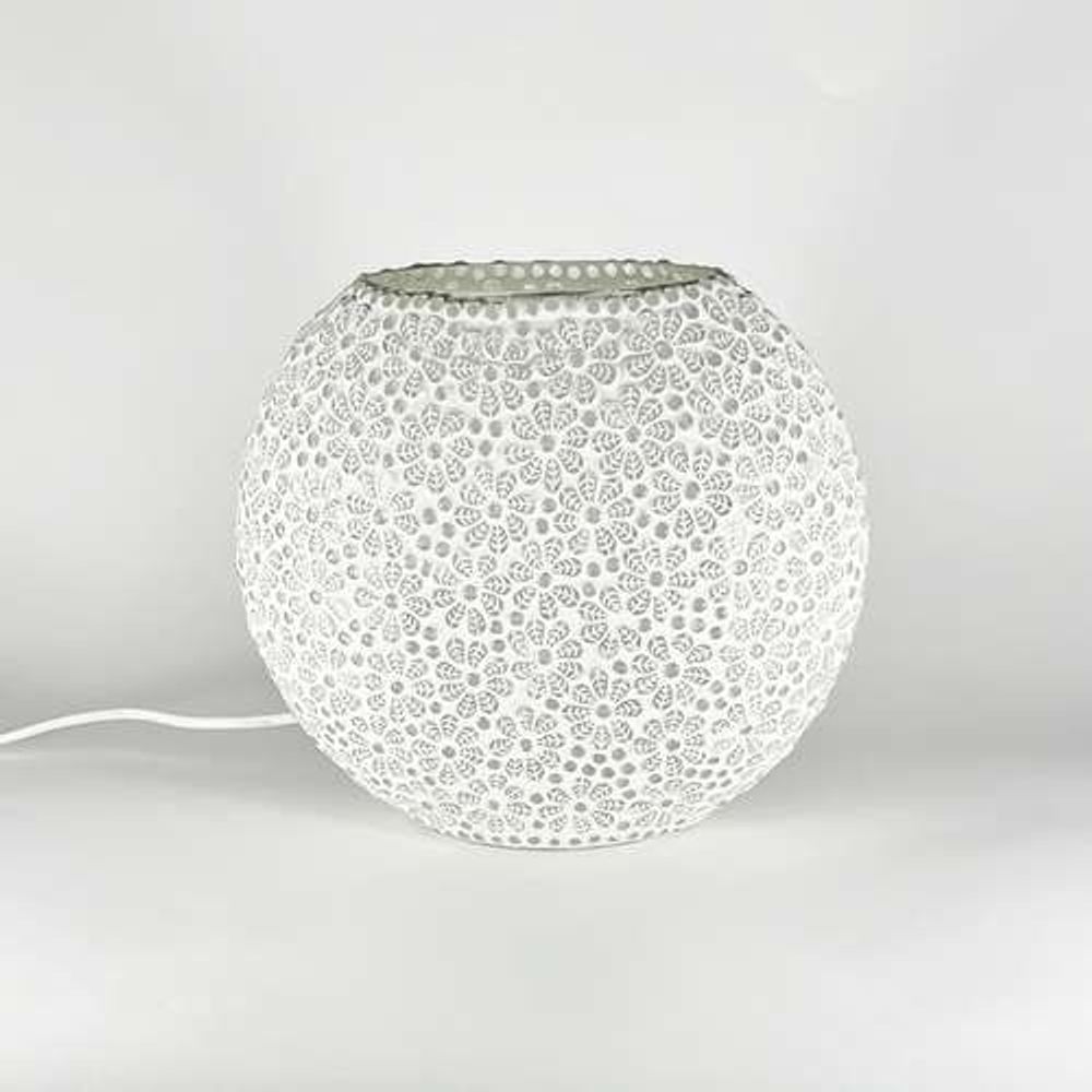 Table lamps - White Daisy medium oval Handmade Lamp in mosaic glass h. 25 cm. - SOUL LIGHT EUROPE