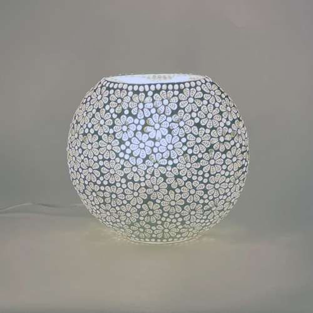 Table lamps - White Daisy medium oval Handmade Lamp in mosaic glass h. 25 cm. - SOUL LIGHT EUROPE
