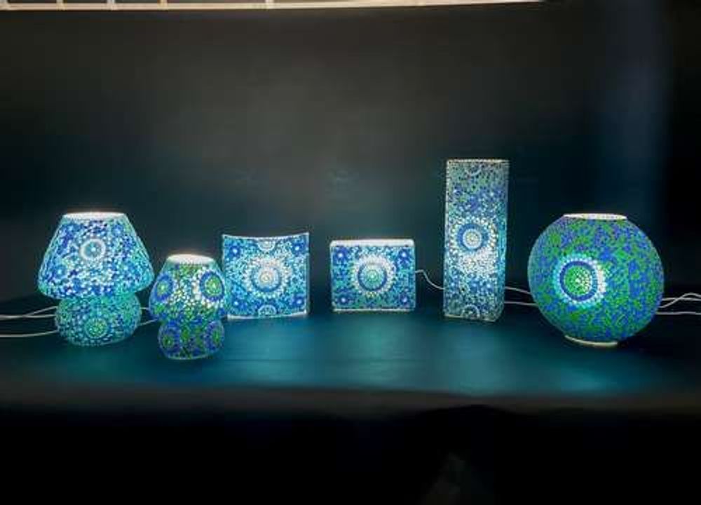 Table lamps - Blue Moon high cube Handmade Lamp in mosaic glass h. 45 cm. - SOUL LIGHT EUROPE