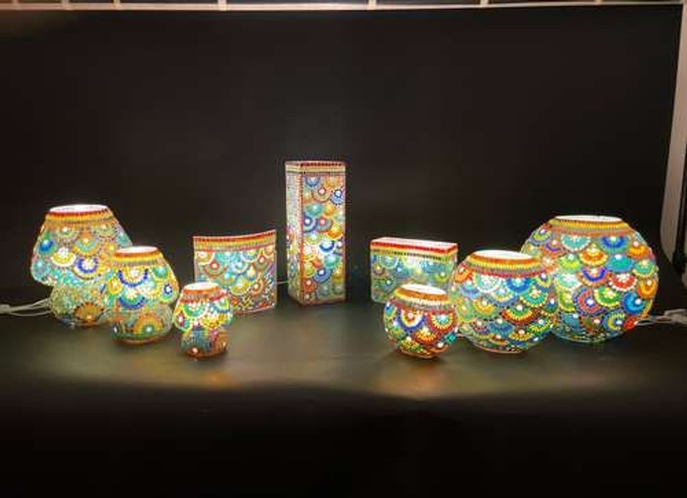 Table lamps - Magic Rings medium mashroom Handmade Lamp in mosaic glass h. 25 cm. - SOUL LIGHT EUROPE