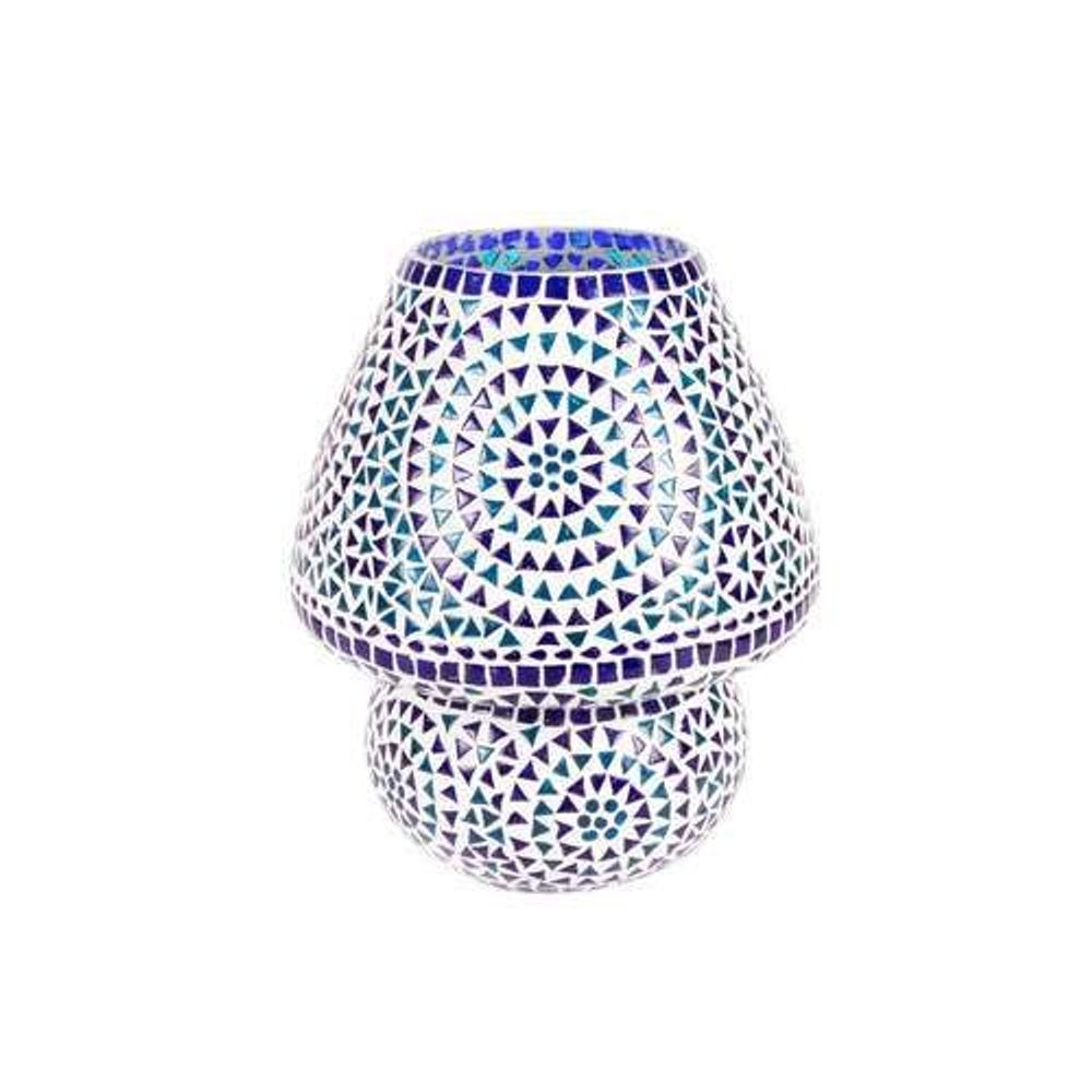 Table lamps - Blue Sauna big mashroom Handmade Lamp in mosaic glass h. 32 cm. - SOUL LIGHT EUROPE