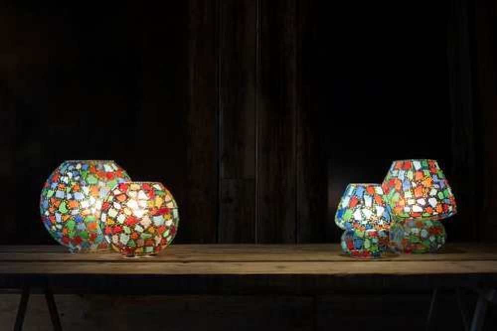 Table lamps - Harlequin big oval Handmade Lamp in mosaic glass h. 32 cm. - SOUL LIGHT EUROPE