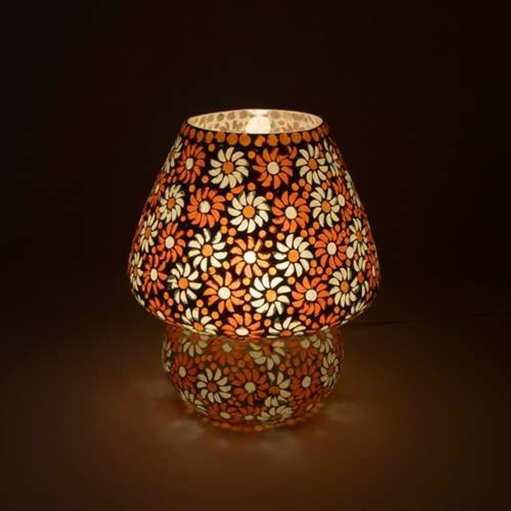 Table lamps - Orange blossom medium mashroom Handmade Lamp in mosaic glass h. 25 cm. - SOUL LIGHT EUROPE