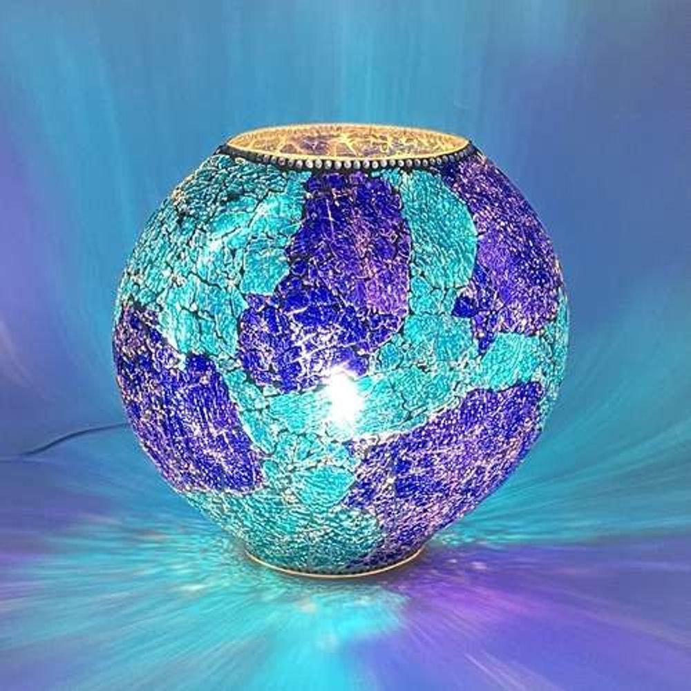 Table lamps - Blue Bay big oval Handmade Lamp in mosaic glass h. 32 cm. - SOUL LIGHT EUROPE