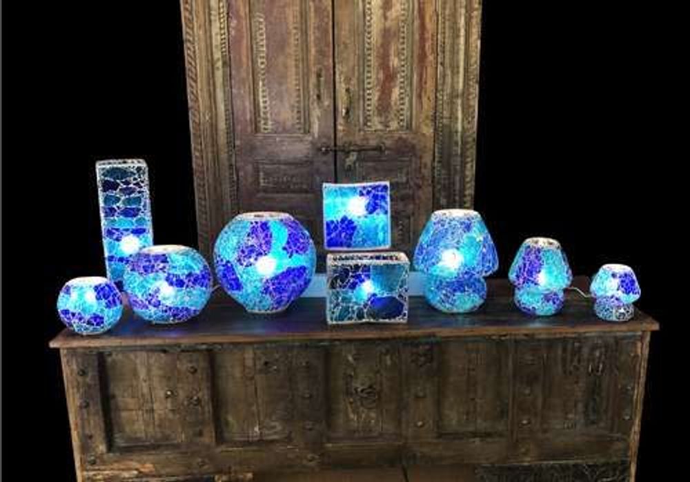 Table lamps - Blue Bay big oval Handmade Lamp in mosaic glass h. 32 cm. - SOUL LIGHT EUROPE