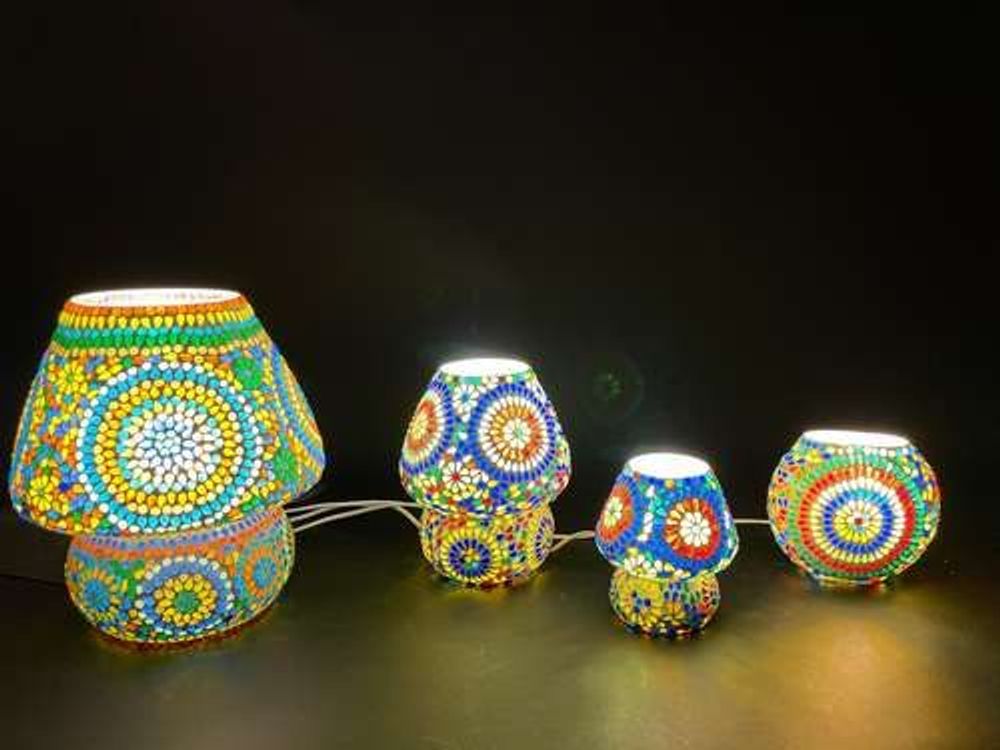 Table lamps - Color universe medium mashroom Handmade Lamp in mosaic glass h. 25 cm. - SOUL LIGHT EUROPE