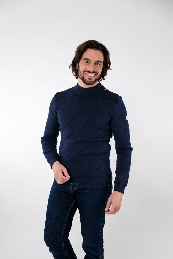 Apparel - ADRIAN Plain sailor sweater 100% virgin wool - ROYAL MER