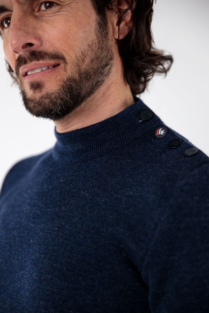 Apparel - ADRIAN Plain sailor sweater 100% virgin wool - ROYAL MER