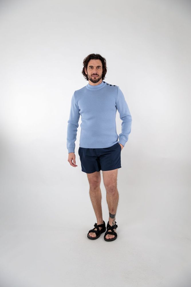 Apparel - ADRIAN Plain sailor sweater 100% virgin wool - ROYAL MER