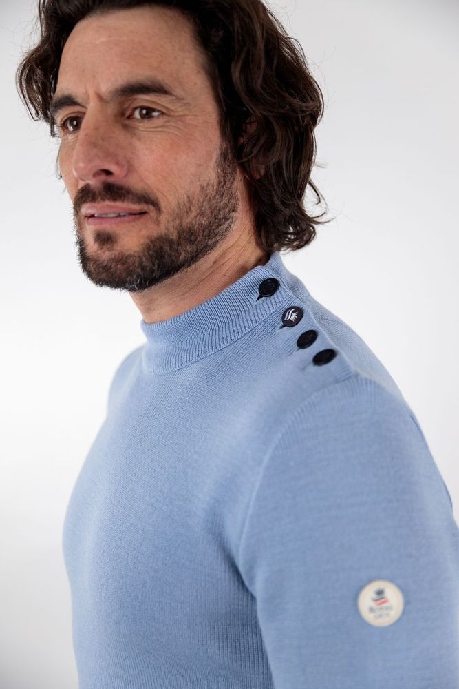 Apparel - ADRIAN Plain sailor sweater 100% virgin wool - ROYAL MER
