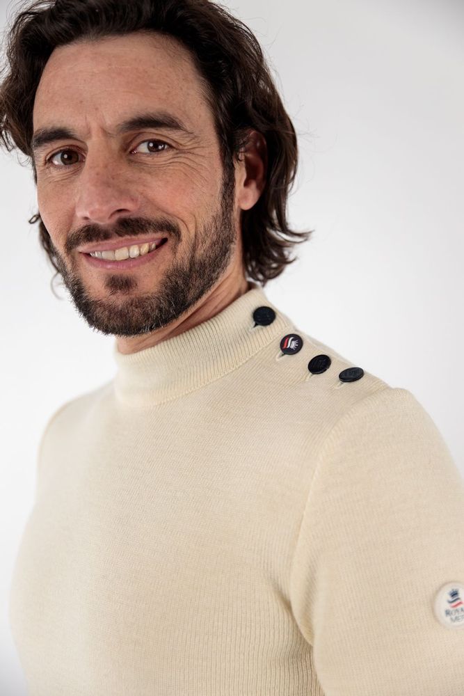 Apparel - ADRIAN Plain sailor sweater 100% virgin wool - ROYAL MER