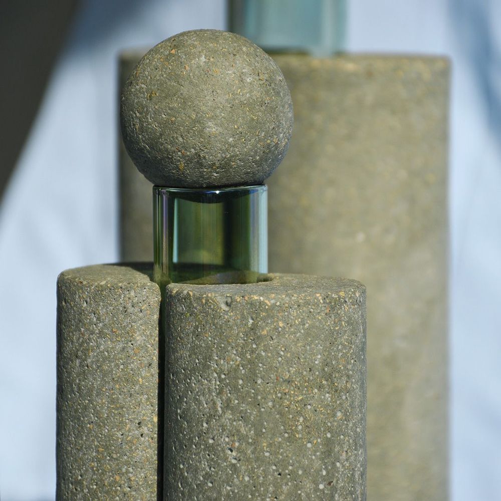 Vases - Green glass and stone vase for flowers, PAPILIO MAGNO - COKI