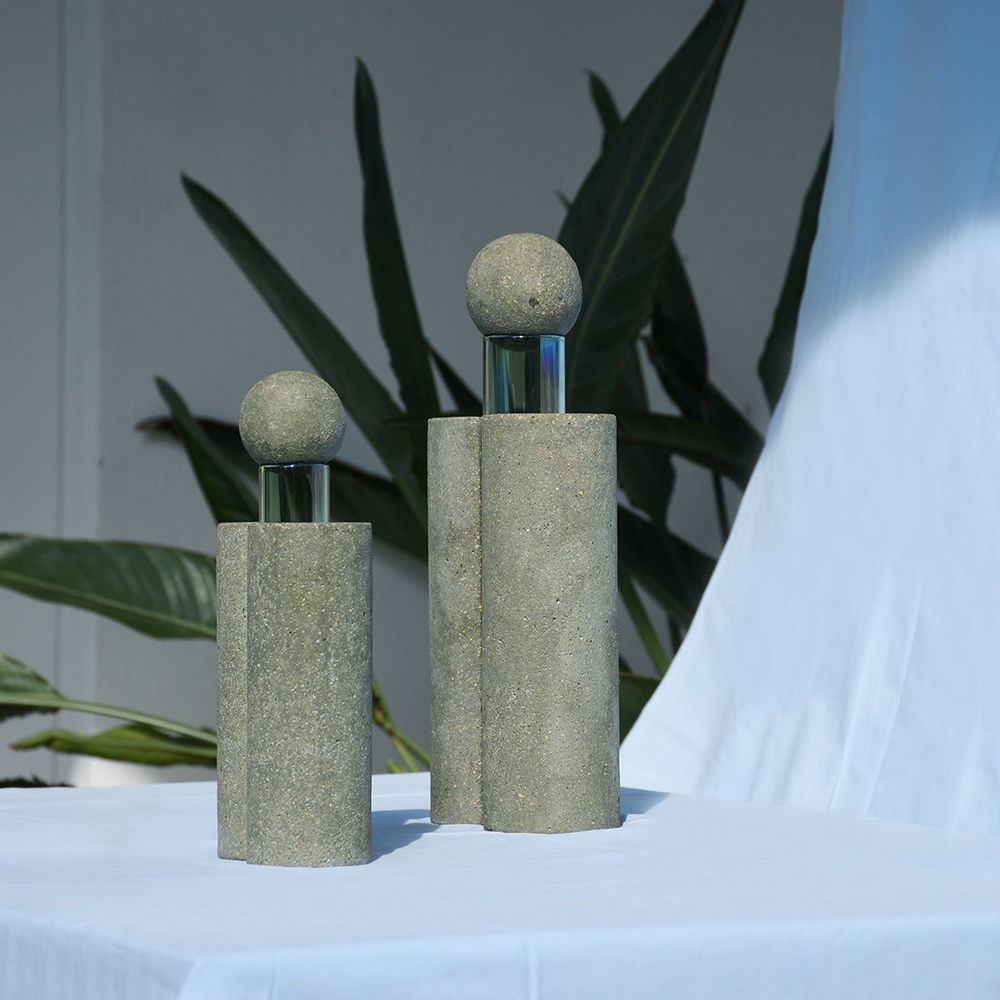 Vases - Green glass and stone vase for flowers, PAPILIO MAGNO - COKI
