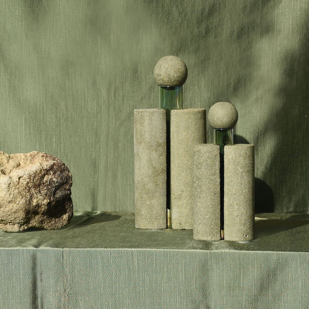 Vases - Green glass and stone vase for flowers, PAPILIO MAGNO - COKI
