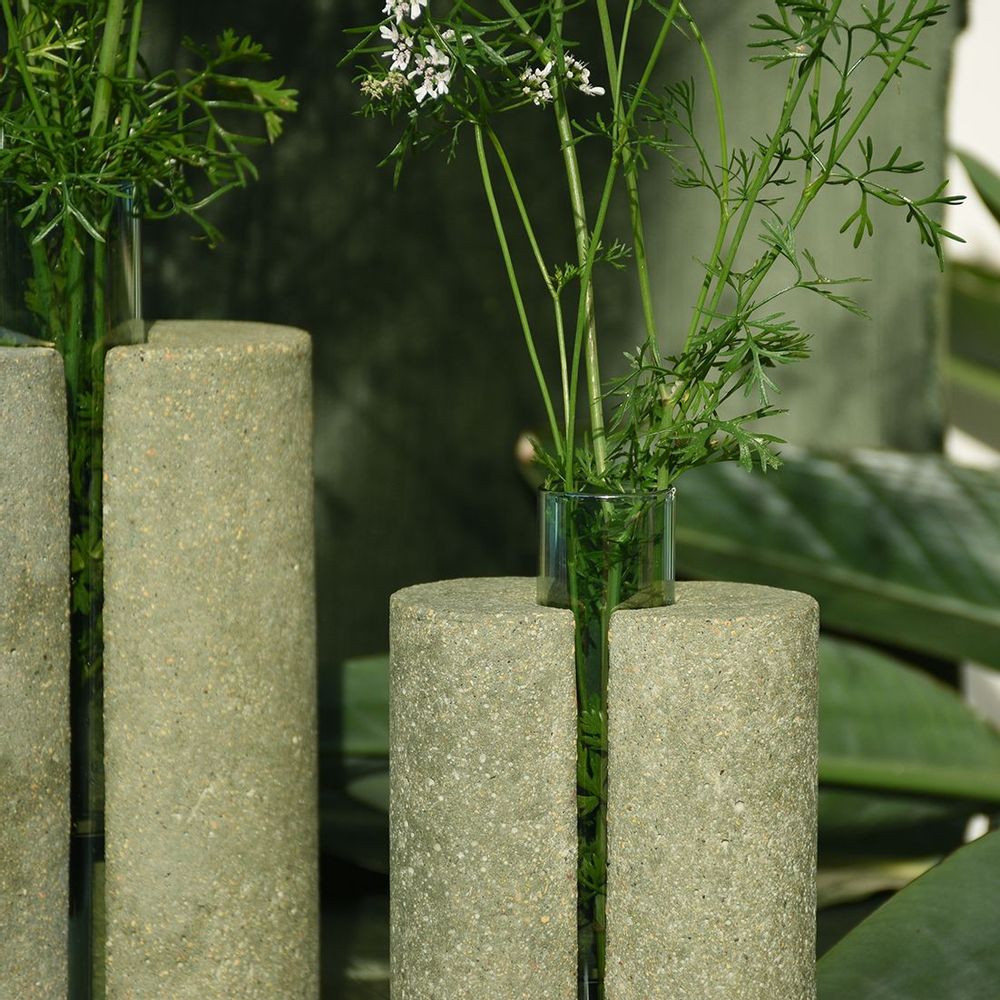 Vases - Green glass and stone vase for flowers, PAPILIO MAGNO - COKI