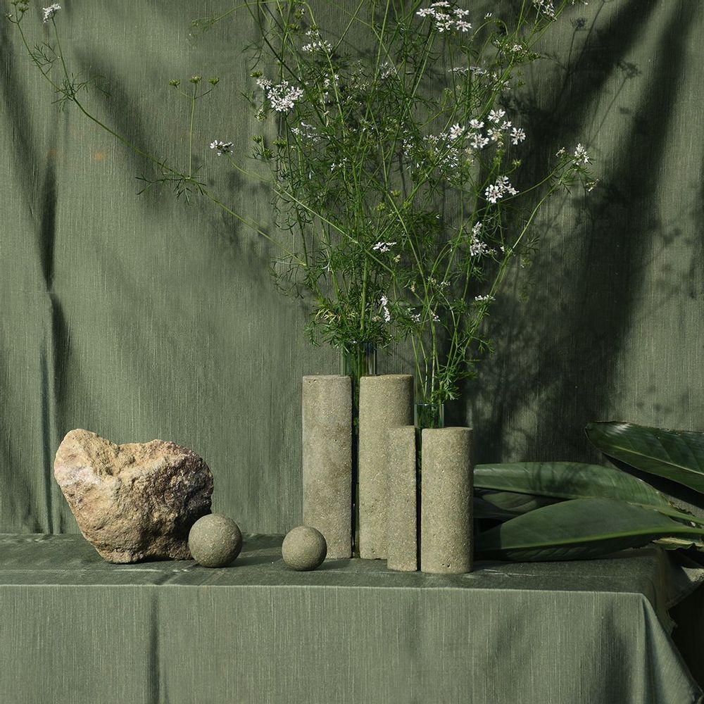 Vases - Green glass and stone vase for flowers, PAPILIO MAGNO - COKI