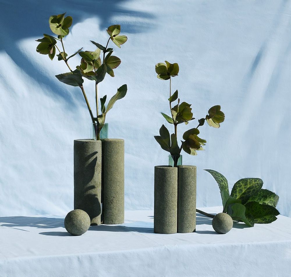 Vases - Green glass and stone vase for flowers, PAPILIO MAGNO - COKI