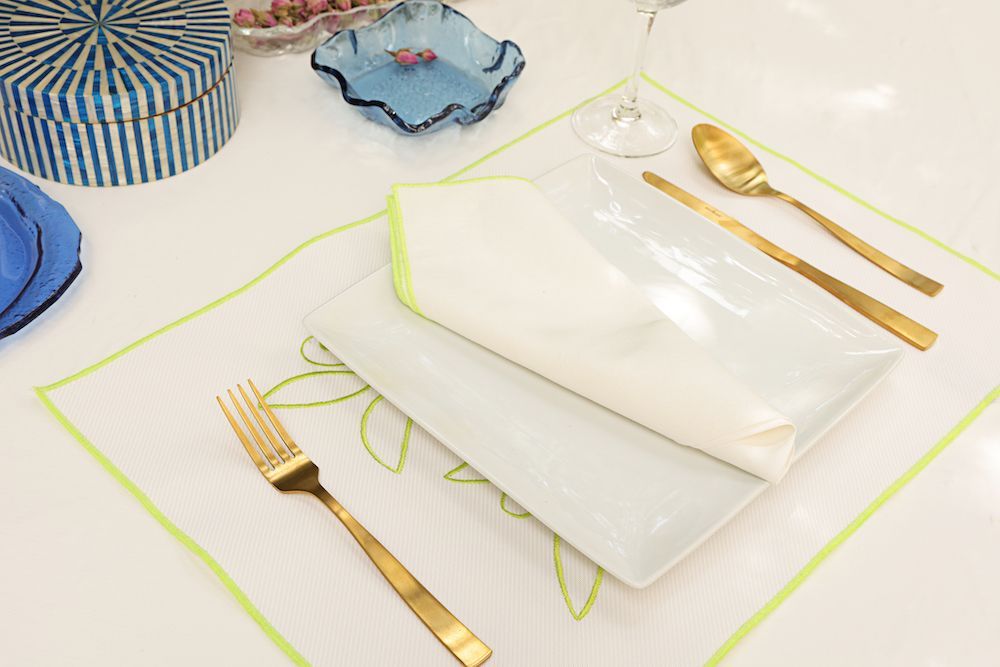 Placemats - Washable Curved Neon Olive Placemat set of 2 - HYA CONCEPT STORE